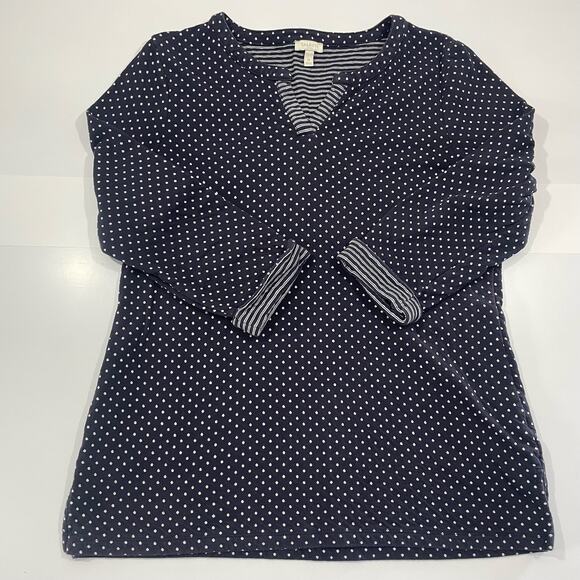Talbots‎ Women's Half Sleeve Navy Polka Dot Blouse Size Medium - Picture 1 of 7